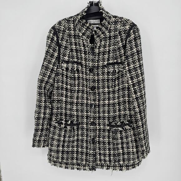 Worth Vintage Black White Tweed Preppy Old Money Academia Blazer Jacket Plus 16 - Picture 1 of 7